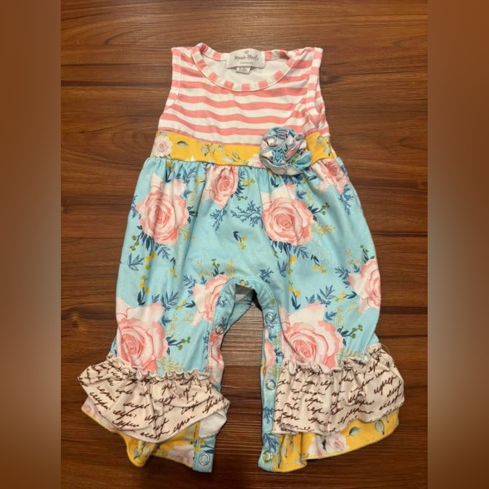 Marie Nicole Striped and Floral Romper 0 To 3 Months